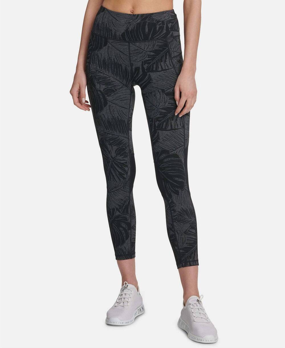 NEW DKNY activewear printed high waist ankle leggings in black